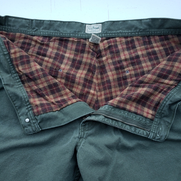 Vintage LL Bean Flannel Lined Jeans Olive Green 44x30 - Picture 5 of 9